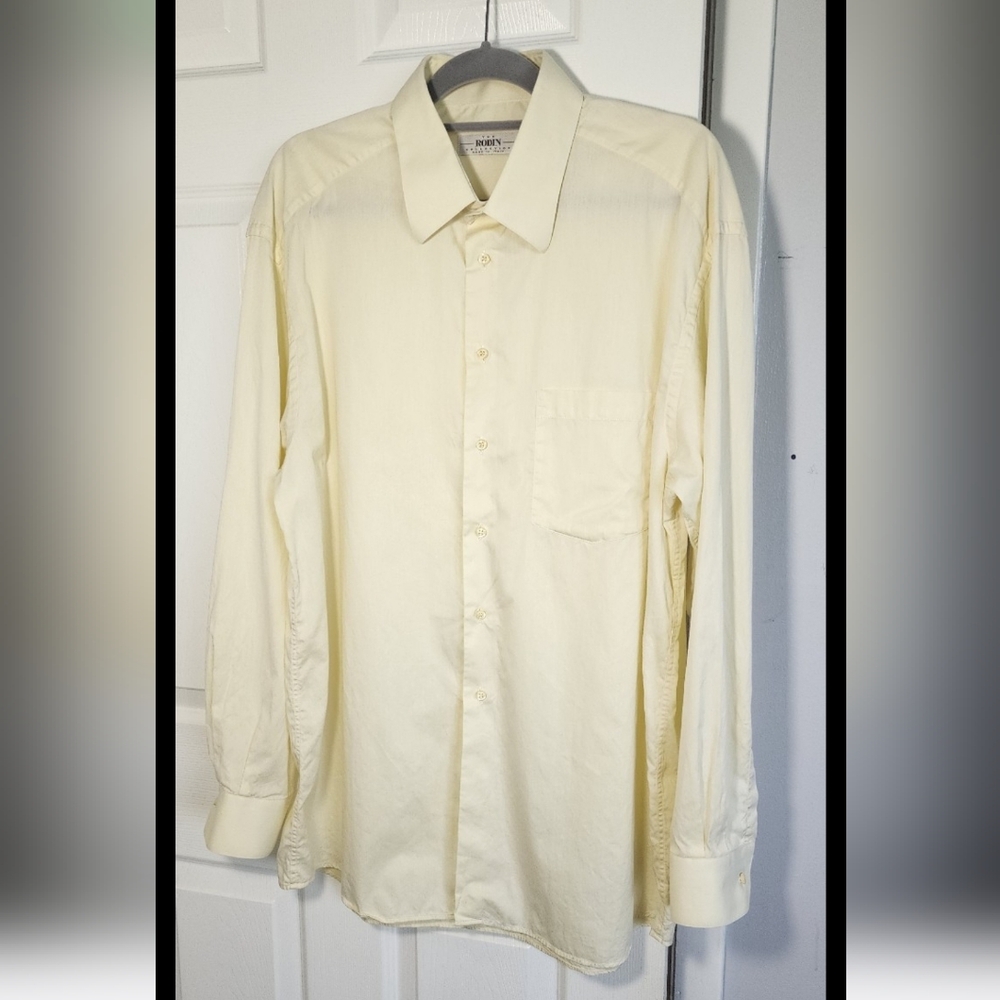 The Rodin Collection made in Italy mens sz 18 L button down butter yellow shirt